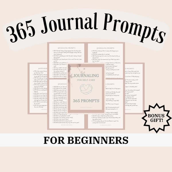 365 journal prompts, for beginners, self care, metal health, daily journaling, mindfulness, gratitude journal, Daily journal,