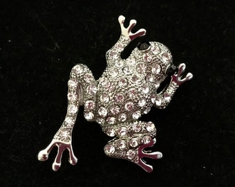 Brooch frog rhodium crystals delicapassion