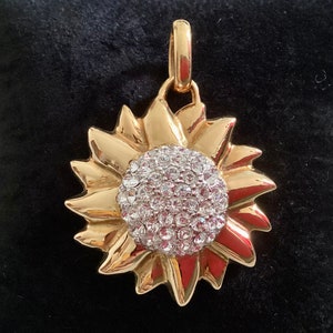 Vintage very rare sunflower pendant all in crystals from Laurabelle 1997 made in France