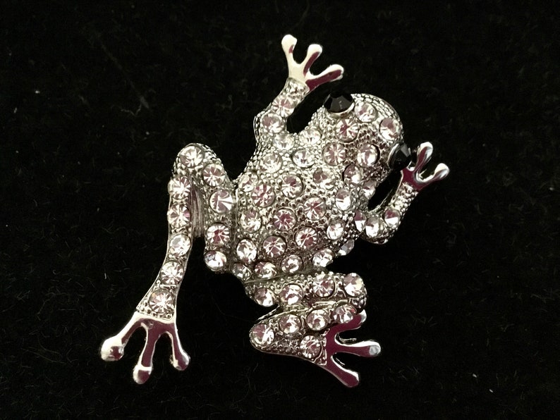 Brooch frog rhodium crystals delicapassion