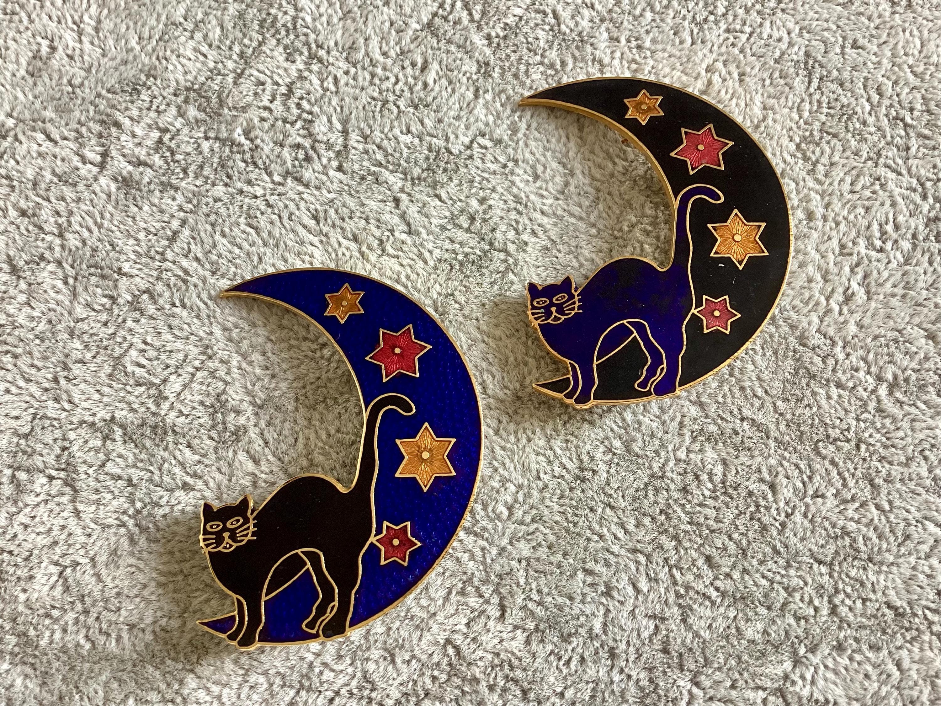 Broche Vintage Lune En Métal Doré Et Argenté - Bijou Années 80/90 Couture