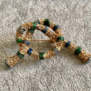 Magnificent vintage 1980s original blue-green bow brooch