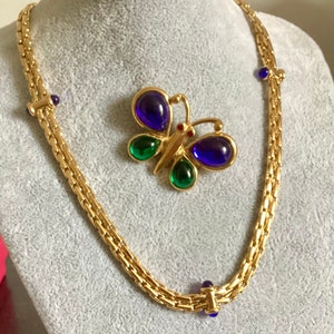 Vintage superb pattern necklace with midnight blue crystal cabochon from Zepter Made in France