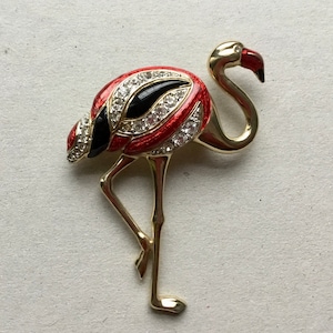 Vintage flamingo brooch from cabouchon, 90s, perfect condition