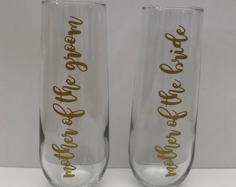 Personalized Stemless Champagne Flutes |Personalized Bridesmaid Gift| Bridal Party Champagne Glass| Personalized Mother of Bride/Groom Gift|