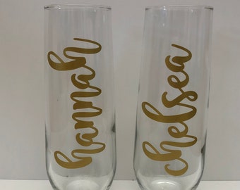 Flautas de champán sin tallo personalizadas / Regalo personalizado de dama de honor / Copa de champán de fiesta nupcial / Regalos de dama de honor / Propuesta de dama de honor