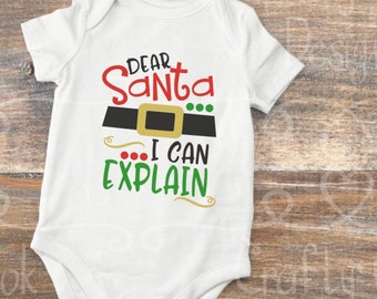 Querido Santa puedo explicar / Santa Onesie / Camisa de Navidad / Christmas Onesie / Nice List / Holiday / Naughty List / Kids Christmas Tee /