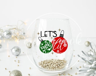 Lets Get Lit Stemless Wine Glass| Funny Christmas| Gag Gift| Secret Santa Gift| Dirty Santa| Christmas Lights