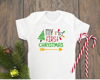 Primer traje de Navidad Milestone, camisa navideña milestone, traje de árbol de Navidad, luces de Navidad