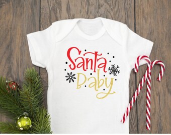 Santa Christmas Bodysuit, Santa Baby Girl Holiday Outfit, Holiday Outfit, Snowflakes, Santa Baby, Festive Outfit