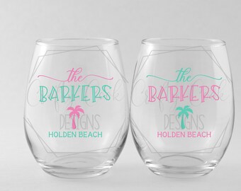 Beach House Stemless Barware / Beach Life Hostess Gift / Casa de playa personalizada / Regalos náuticos personalizados