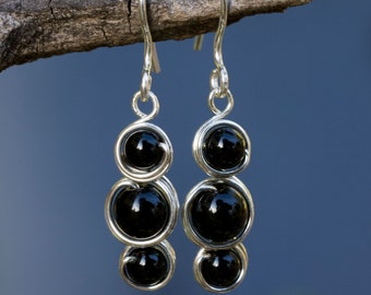 Handmade 925 Sterling Silver Earrings Black Onyx gemstone bead unique gift