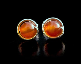 Handmade 925 Sterling silver stud earring with Carnelian gemstone beads unique gift