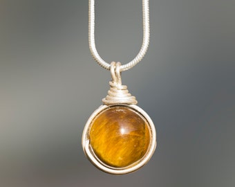 Handmade 925 Sterling Silver Tiger's Eye Pendant unique special gift