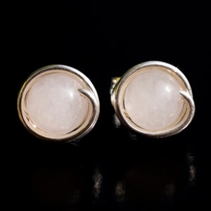 Örhängen i rosenkvarts, örhängen i 925 sterlingsilver, örhängen i ädelsten, örhängen med tråd, örhängen i silvertråd