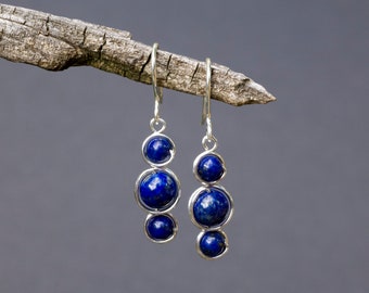 Handmade 925 Sterling Silver Earrings Lapis Lazuli gemstone bead unique gift