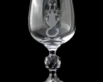Hand Engraved Cat KittyCat Crystal Wine Glass special unique gift