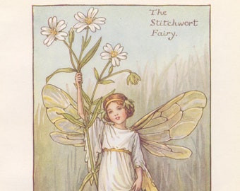 Vintage Stitchwort Fairy Print, Cicely Mary Barker, 1940s Flower Fairies