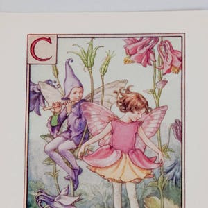 Alfabeto de hadas de flores original, letra C, Columbine, hadas de flores de Cicley Mary Barker, impresión de monograma vintage, c. 1940, decoración de guardería