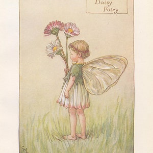 オリジナルのデイジーフェアリープリント、春の花の妖精、オリジナルのヴィンテージプリント、シクレー・メアリー・バーカー、1940年頃、子供部屋の装飾