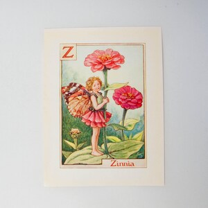 Original Flower Fairy Alphabet letter Z, Zinnia, Cicley mary Barker flower fairies, vintage monogram print, 1940s, nursery decor