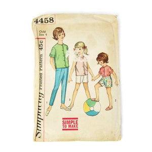 4458 Vintage Simplicity sewing pattern, retro girls pattern, size 4, trouwer, short, shirt