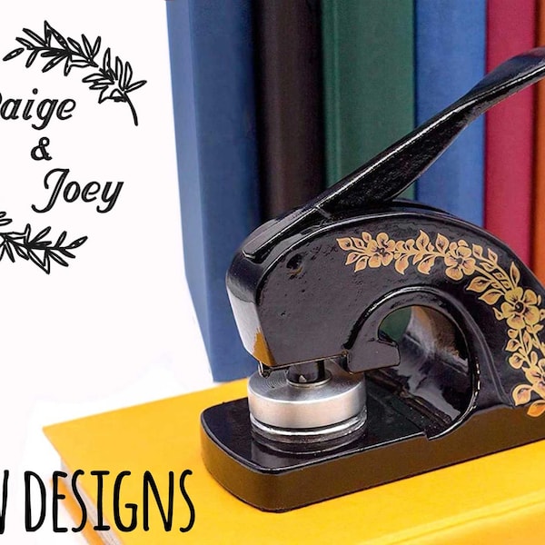 Library Desktop book embosser Black with Gold Decals library of, ex libris embossing stamp, custom logo  seal, personalised monogram, Gifts