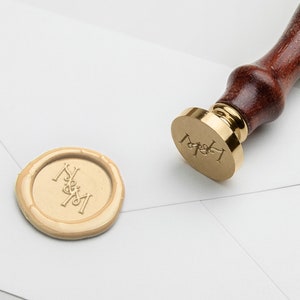Personalised Initials With & sign Brass Wax Seal (Design 2) 25mm Solid Brass UK Handmade, Wedding Wax Stamp With Wooden Handle
