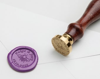 Bee Wax Letter Stamp (Design 29) Wedding Wax Stamp, 25mm or 38mm Wax Letter Seal, Envelope Seal With Wooden Handle, Perfect For Invites