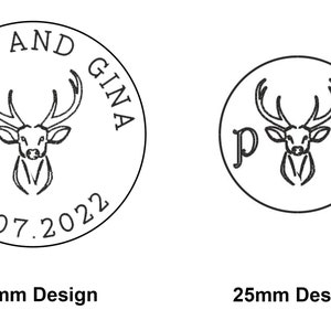 Forest Theme Deer Wax Stamp Design 26 Deer Seal with Monogram Initials Names and Date 25mm or 38mm image 3