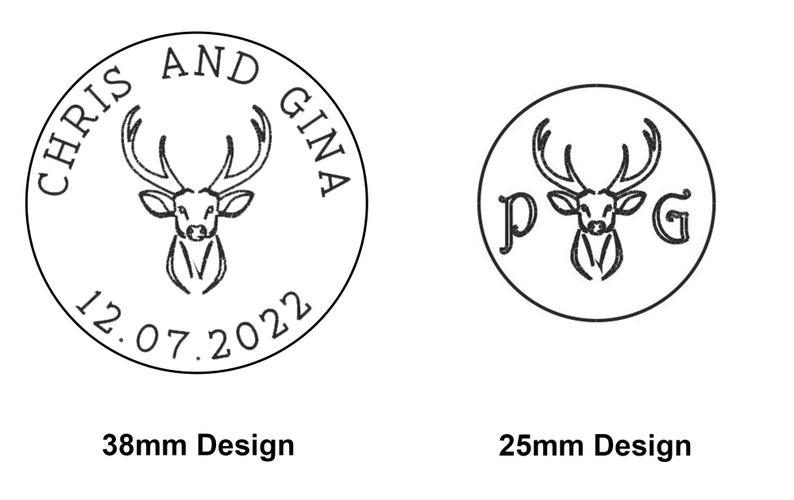 Forest Theme Deer Wax Stamp Design 26 Deer Seal with Monogram Initials Names and Date 25mm or 38mm image 3