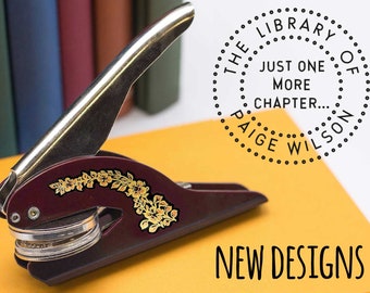 Portable Personalised Book Embosser Ex Libris Monogram Stamp, Customise today., Made inhouse, Free Velvet Giftbag, Maroon/Gold, Quick Post.