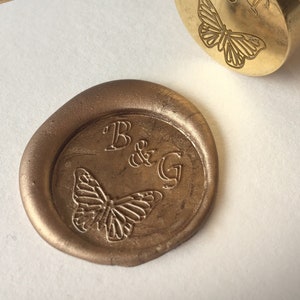 Butterfly Wax Letter Seal Design 28 Wedding Wax Stamp, 25mm or 38mm Brass Wax Seal, Envelope Seal With Wooden Handle, Letter Seal image 2