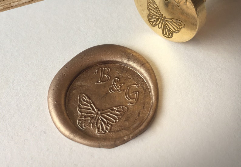 Butterfly Wax Letter Seal Design 28 Wedding Wax Stamp, 25mm or 38mm Brass Wax Seal, Envelope Seal With Wooden Handle, Letter Seal image 2