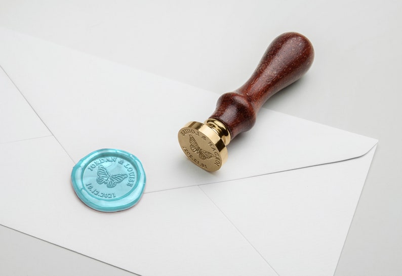 Butterfly Wax Letter Seal Design 28 Wedding Wax Stamp, 25mm or 38mm Brass Wax Seal, Envelope Seal With Wooden Handle, Letter Seal image 1