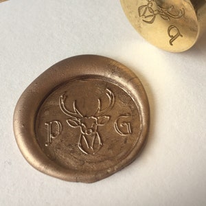 Forest Theme Deer Wax Stamp Design 26 Deer Seal with Monogram Initials Names and Date 25mm or 38mm image 2