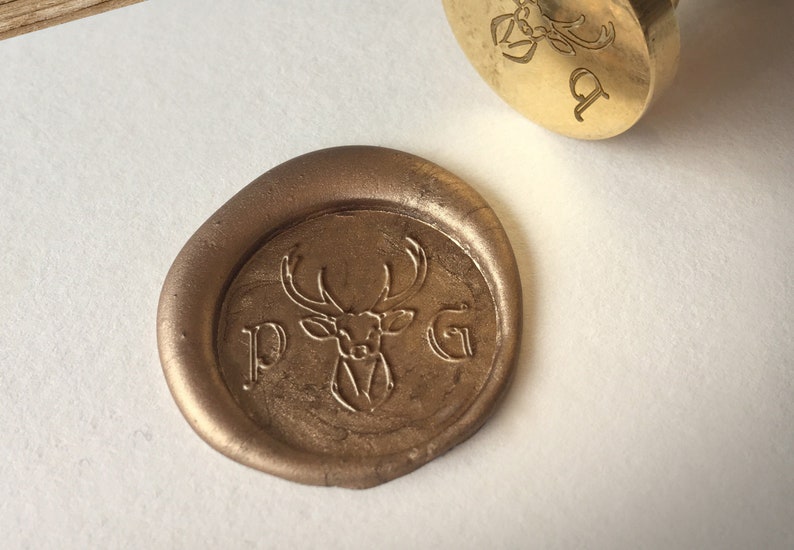 Forest Theme Deer Wax Stamp Design 26 Deer Seal with Monogram Initials Names and Date 25mm or 38mm image 2
