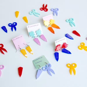 Earrings 'Pencils Scissors' - Potlood, schaar, pencil, scissors image 1