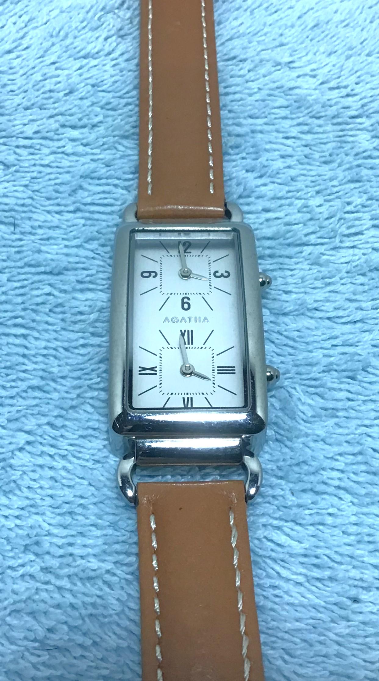 Agatha Paris Dual Time Watch Rectangular Case Two Dials  display picture 3