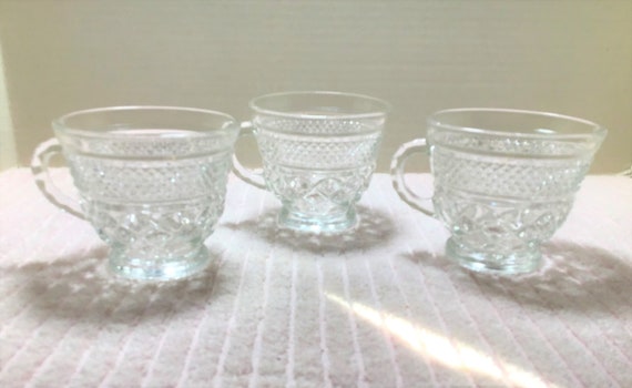 Anchor Hocking Wexford Clear Crystal Cup and Saucer Set-8 Pieces