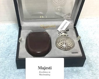 Majestron Men's Pocket Watch, Golf Ball Design, Leather Case, Boxed