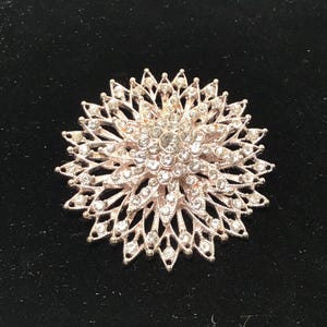 Stunning Silver With Clear Rhinestones Brooch Sparkling Floral Design