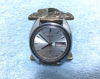 Vintage Seiko Automatic DX Watch, Turquoise & Mother of Pearl Cuff Band