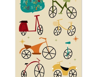 All shapes and sizes bikes, Premium Semi-Glossy Paper Poster