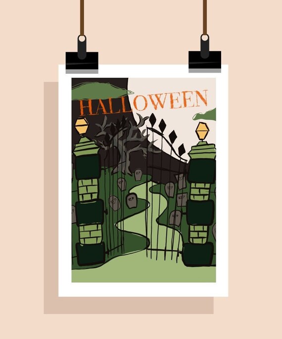 Halloween Graveyard. Printable PDF Poster | Etsy
