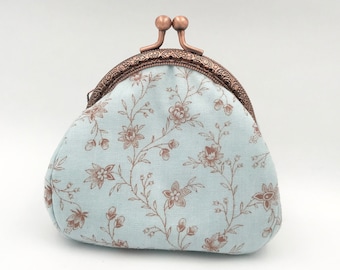 retro coin purse with metal clasp, vintage look fabric purse with copper clasp, Mother's Day gift, handmade in France,