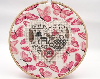 decorative frame hand embroidered with counted stitch, “le temps de vivre” embroidery, women’s gift, Mother’s Day gift, handmade in France