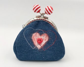 heart purse, empty decorative pocket, home decoration, Mother's Day gift, metal clasp purse, vintage gift, made in France