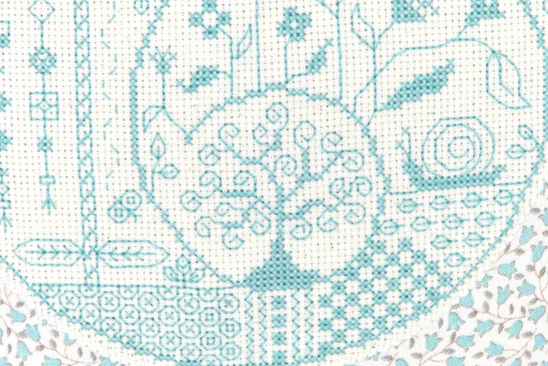 handmade kit Large cotton fabric kit of finely floral soft green patterns on beige background hand embroidery kit
