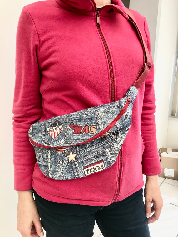 Fanny Pack Women s Fanny Pack Handmade Fanny Pack in France Jean Fanny Pack With Route 66 Patterns Practical Adjustable Washable Light Bag Etsy